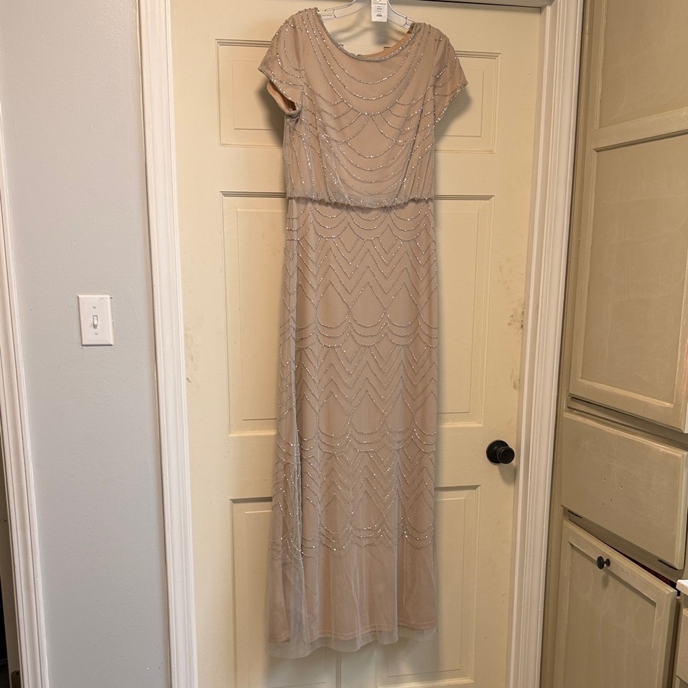 Adrianna Papell Beige Beaded Maxi Dress